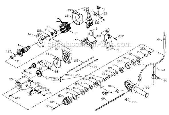 Page A Diagram and Parts List for 7739 Type 1 Porter Cable Hammer Drill